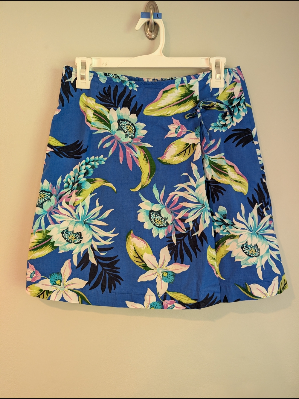 Vintage White Stag Y2K Blue Tropical Floral Cotton Wrap Skort Size 8
